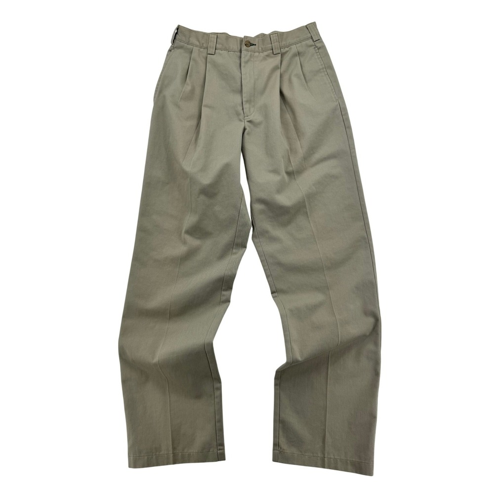 Mens Vintage Tommy Hilfiger Pleated Chino Pants Khaki Tan Straight Leg 32X34 - Picture 1 of 8